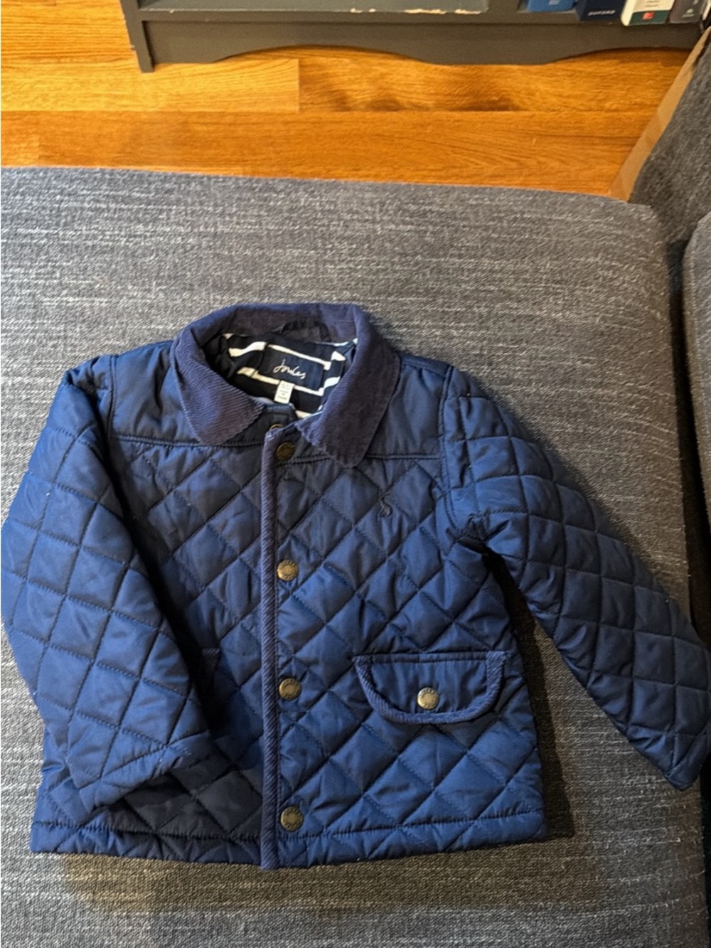 Joules Toddler Quilted Navy Jacket with Corduroy Collar Size 2-3
